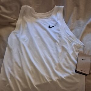 Nike White Sleeveless Top with Black Swoosh